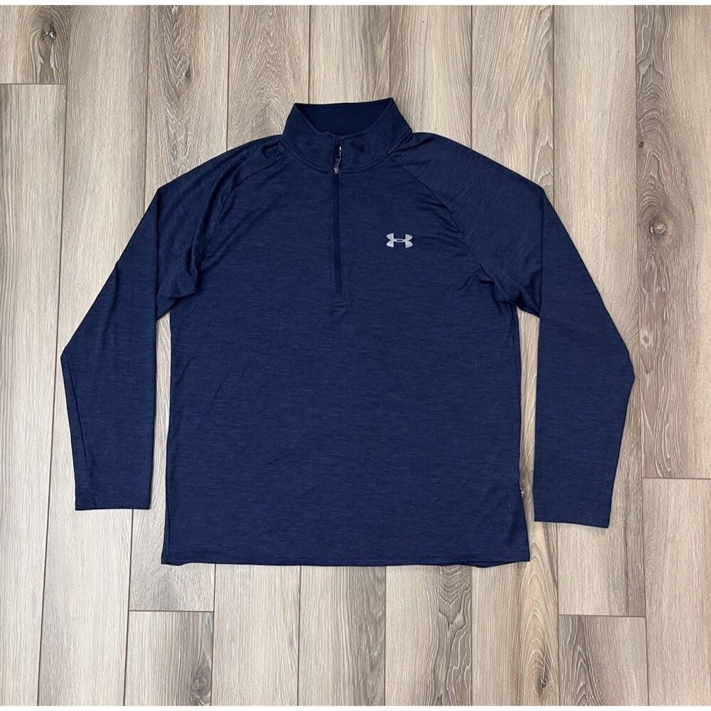 Under Armour Pullover Mens Sz L Navy Blue Heatgear Loose 1/4 Zip Golf Stretch